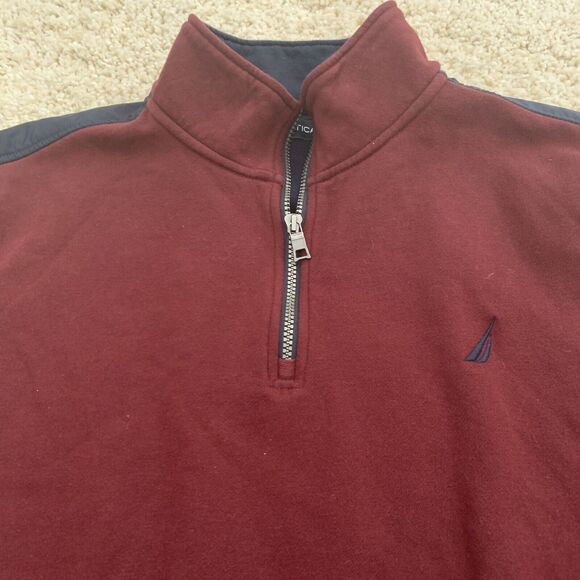 NAUTICA Sweatshirt Mens XL Wine 1/4 Zip Pullover Logo Spell Out Nylon Collared - Picture 4 of 7